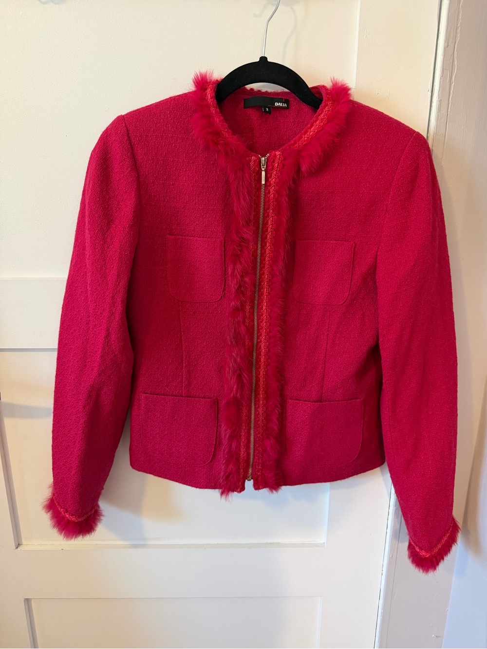 Vintage Rabbit Fur Trimmed Wool Blend Zipper Jacket